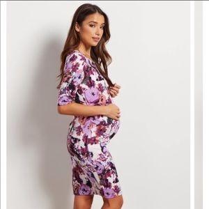 PinkBlush Maternity Purple Floral Abstract Dress